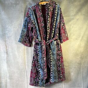 Oscar De La Renta Aztec Loungewear Bathrobe Vintage Heavy Terry Cloth OS